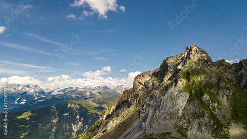 Drone view over the Pointe du Grand Nielard mountain peak in Valmorel France photo