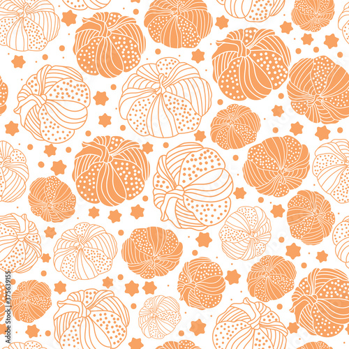 Thanksgiving line doodle art pumpkins seamless pattern background design