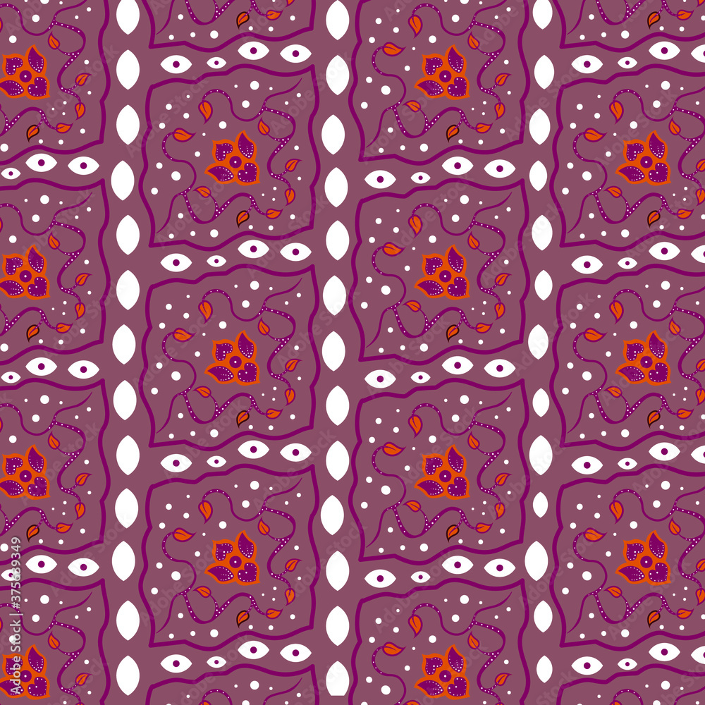 Naklejka premium Indonesian batik: is a wax-resistant staining technique that is applied to all fabrics, or fabrics made using this technique originated in Indonesia. Batik is made both by drawing dots and lines