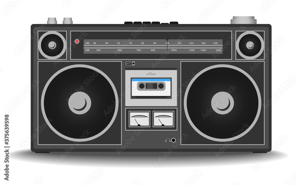 classic 80s boombox cassette tape recorder isolated on white vector illustration