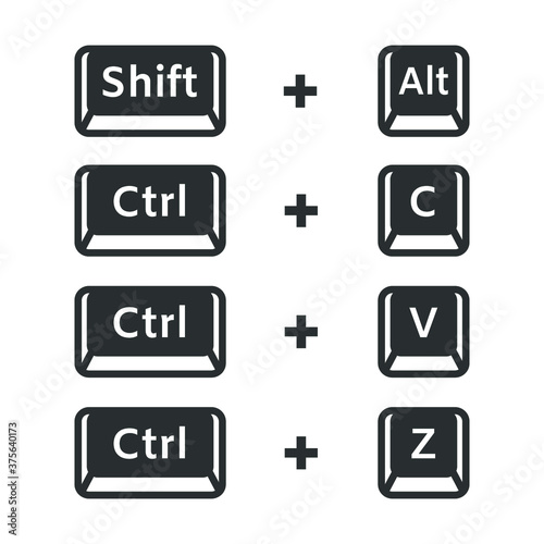 Shift Alt, Ctrl C, Ctrl V, Ctrl Z, keyboard buttons shortcuts vector