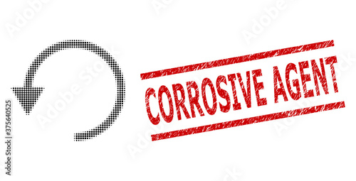 Rotate ccw halftone dotted vector and Corrosive Agent dirty stamp seal. Seal includes Corrosive Agent title between parallel lines.