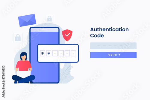 2-Step authentication illustration web page. Illustration for websites, landing pages, mobile applications, posters and banners. photo