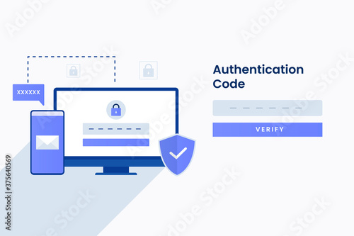 Authentication code illustration for site. Illustration for websites, landing pages, mobile applications, posters and banners.