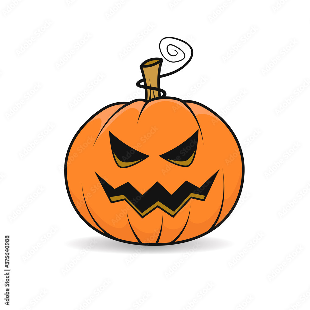 Halloween pumpkin with scary face on white background. Vector cartoon Illustration. Halloween pumpkin isolated. Halloween decor. Pumpkin head
