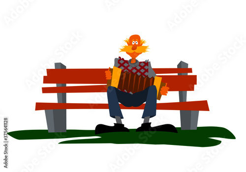 Public concert. The old man plays the accordion in the park. Vector drawing for illustrations.