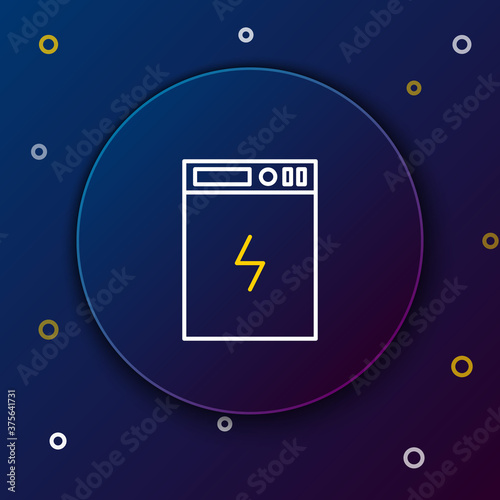 Line Power bank icon isolated on blue background. Portable charging device. Colorful outline concept. Vector.