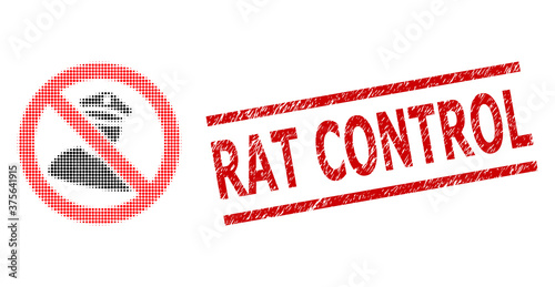 No policeman halftone dotted pictogram and Rat Control unclean stamp seal. Stamp seal includes Rat Control text between parallel lines.