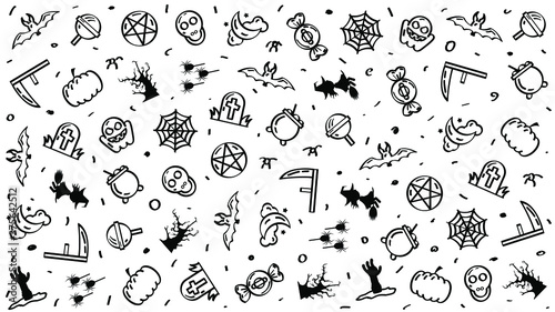 Abstract Doodle Elements Hand Drawn Collection Halloween Sketch Vector Design Style Background Spider Web Bat Ghost Pumpkin Tree Illustration Cartoon Icons