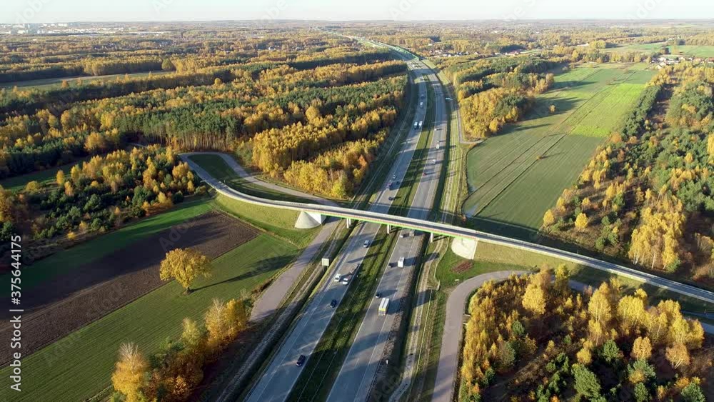 aerial view of the highway during autumn aerial view of the highway during autumn