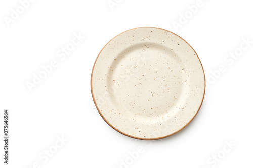 Top view of empty plate isolated on white background