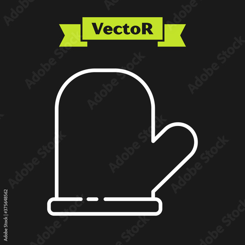 White line Oven glove icon isolated on black background. Kitchen potholder sign. Cooking glove. Vector.