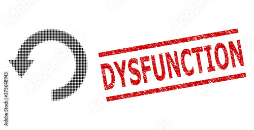Rotate down halftone dotted vector and Dysfunction dirty stamp seal. Stamp includes Dysfunction text between parallel lines.
