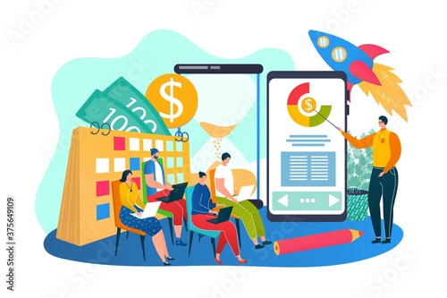 Business time management, pledge of success in job vector illustration. Business planning and results. Businessman teach managers of efficiency, time strategy and planning. Managing organization.