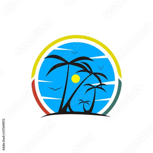 creative silhouette of palm tree in the small island