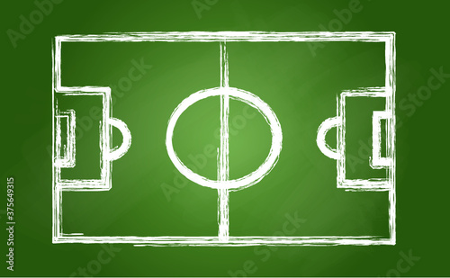 Top view soccer field, football field. Play, team sport, Green grass sky background. Flat vector playing field signs.