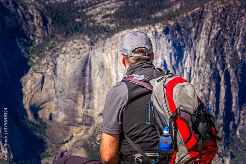 Backpacking in the Yosemite National Park, man enjoying the view