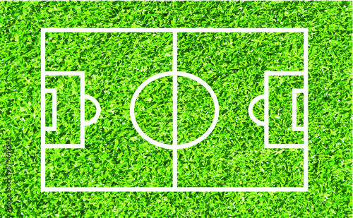 Top view soccer field, football field. Play, team sport, Green grass sky background. Flat vector playing field signs.