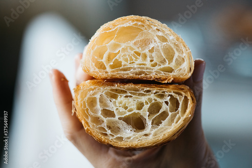Cross section of lamination of croissant