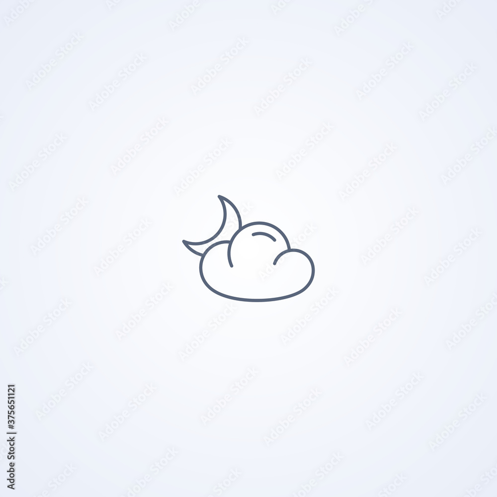 Cloudy night, vector best gray line icon Cloudy night, vector best gray line icon