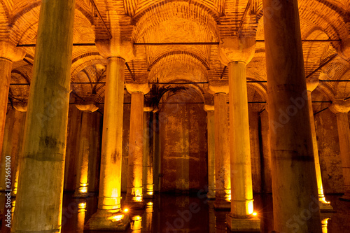 Byzantine water reservoir known as Underground Cistern or Basilica Cistern in Istanbul, Turkey
