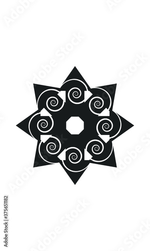 eight-pointed star with patterns icon on white background, vector symbol