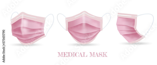 Vector illustration of pink medical face mask isolate on white background.