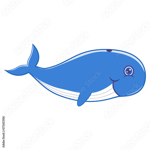 Cute cartoon blue whale vector. A hand drawn design on isolated white background.