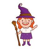 girl disguised of witch for happy halloween celebration vector illustration design