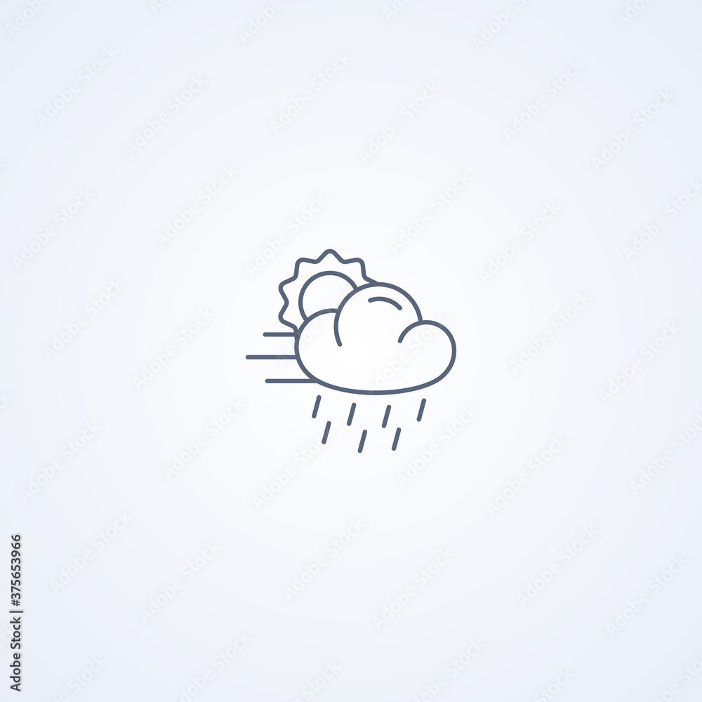 Cloudy, rain and wind, vector best gray line icon Cloudy, rain and wind, vector best gray line icon