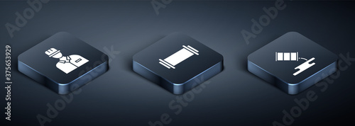 Set Isometric Oilman, Barrel oil leak and Industry pipe icon. Vector.