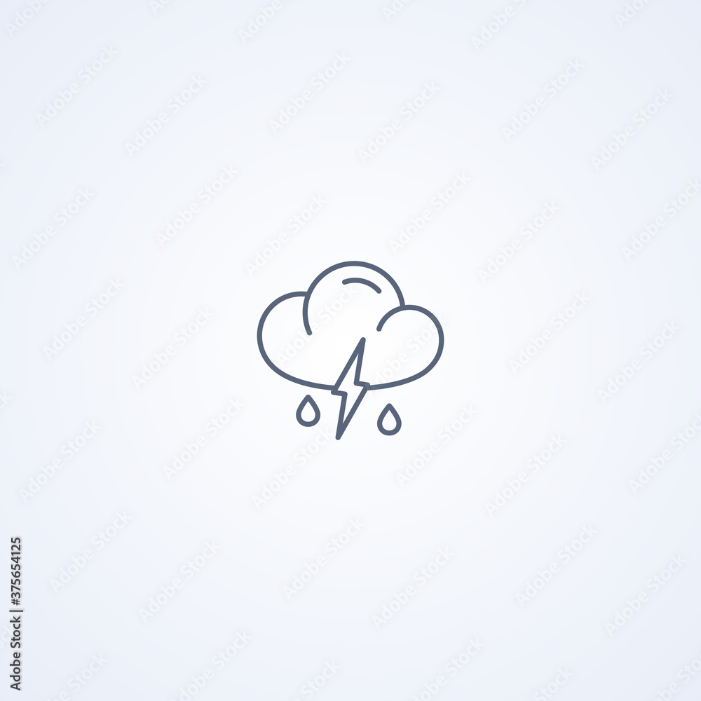 Storm cloud and rain, vector best gray line icon Storm cloud and rain, vector best gray line icon
