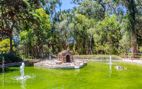 Fountains and pond in Marechal Carmona Park, Cascais, near Lisbon, Portugal