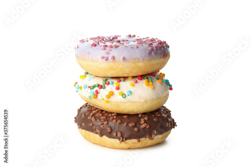 Tasty baked donuts isolated on white background