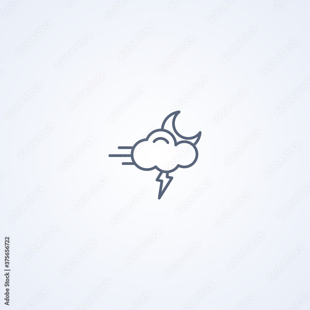 Night wind and thunderstorm, vector best gray line icon Night wind and thunderstorm, vector best gray line icon
