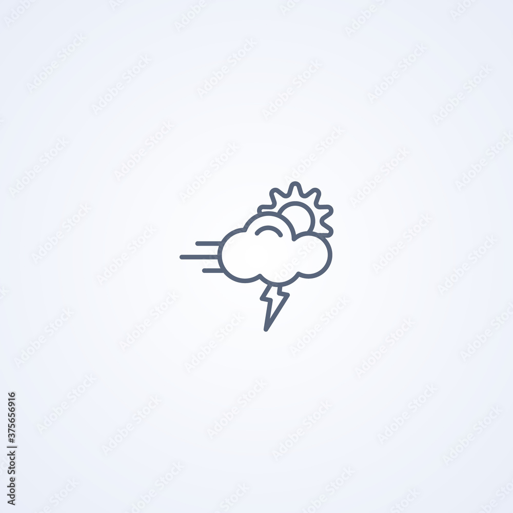 Wind and thunderstorm, vector best gray line icon