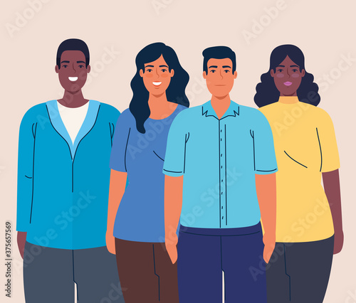 multiethnic women and men together, diversity and multiculturalism concept vector illustration design