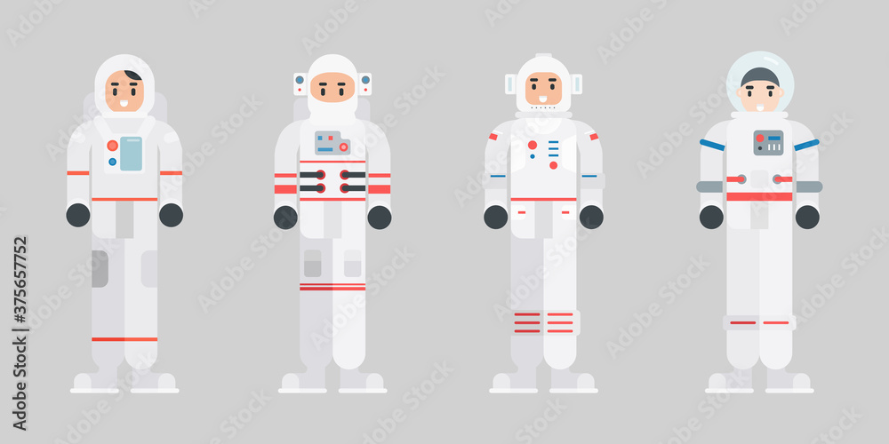 Set of Astronaut characters. Modern cartoon spaceman character in flat style. Vector illustration.