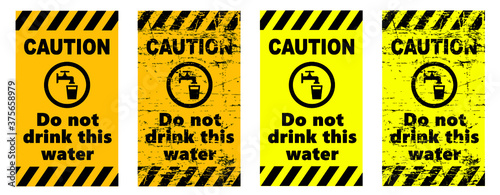 Stop, do not drink this water, faucet symbol. Not drinking bacteria water icons. Contaminated water. Flat vector legionella signs. Legionellosis. Don`t drink water tap sign Suitable drinkable water.