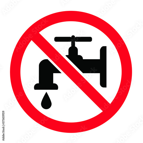 Stop, do not drink this water, faucet symbol. Not drinking bacteria water icons. Contaminated water. Flat vector legionella signs. Legionellosis. Don`t drink water tap sign Suitable drinkable water.