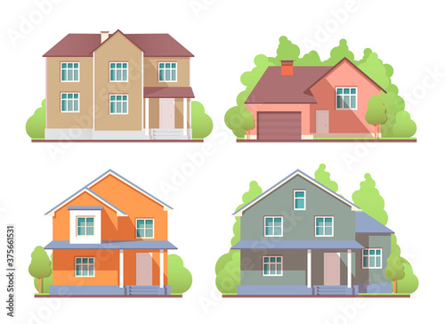Houses exterior set. Vector flat illustration
