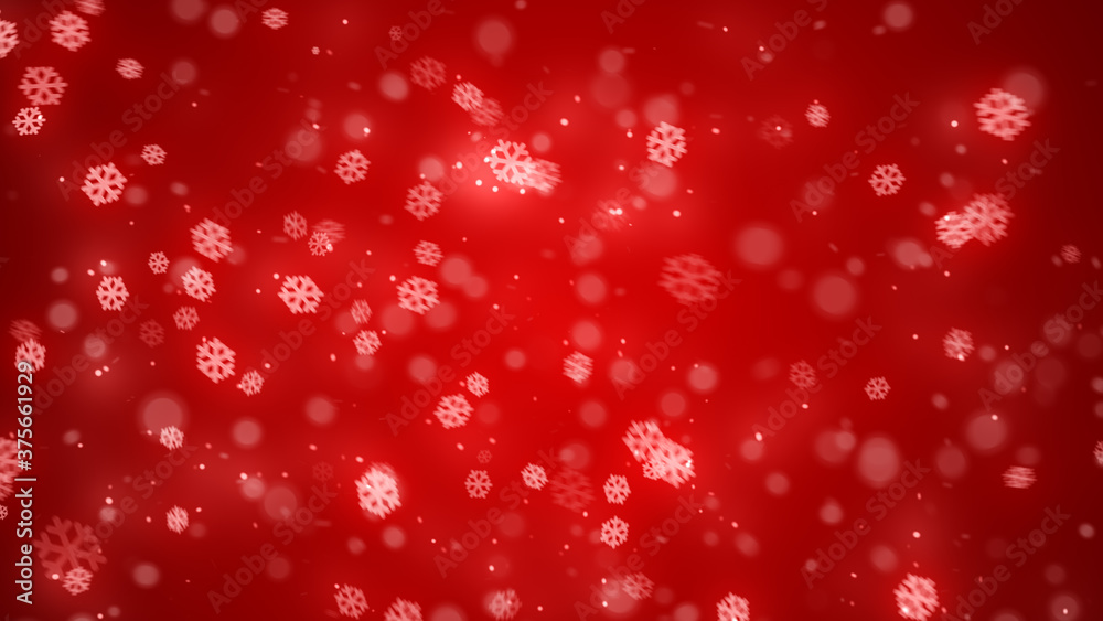 Christmas red snowflake with night star light and snow fall red background.