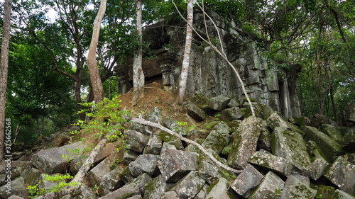 Cambodia Siem Reap－July 27, 2016: Ancient architecture and natural scenery  in Angkor Wat Cambodia. Photo taken in outside area. (Lady temple, Water fall (Phnom Kulen), Beng Mealea temple and Tonle Sa photo