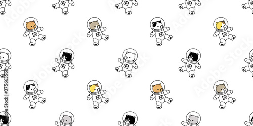 cat seamless pattern kitten vector space suit calico spaceship ufo Galaxy star pet animal tile background scarf isolated repeat wallpaper cartoon illustration doodle design