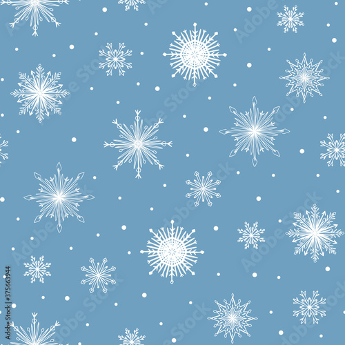 Snowflakes vector seamless pattern design for winter and Christmas fabric, wrapping, textile, wallpaper, background.