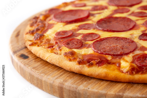 Italian pepperoni pizza on isolated on white background 