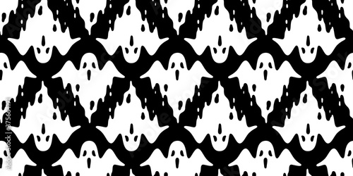 Ghost seamless pattern Halloween spooky vector flying scarf isolated repeat wallpaper tile background devil evil cartoon doodle illustration gift wrap paper black design