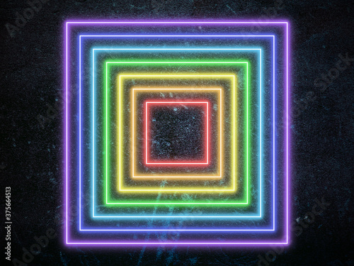 Luminous squares. Synth wave, retro wave, vaporwave futuristic aesthetics. Glowing neon style. Horizontal wallpaper, background. Stylish flyer for ad, offer, bright colors and smoke neoned effect.