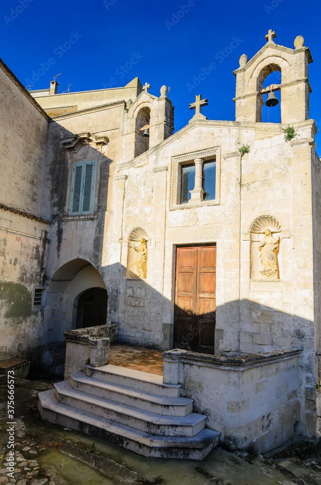 The facade of the Catholic Church . Matera, Italy