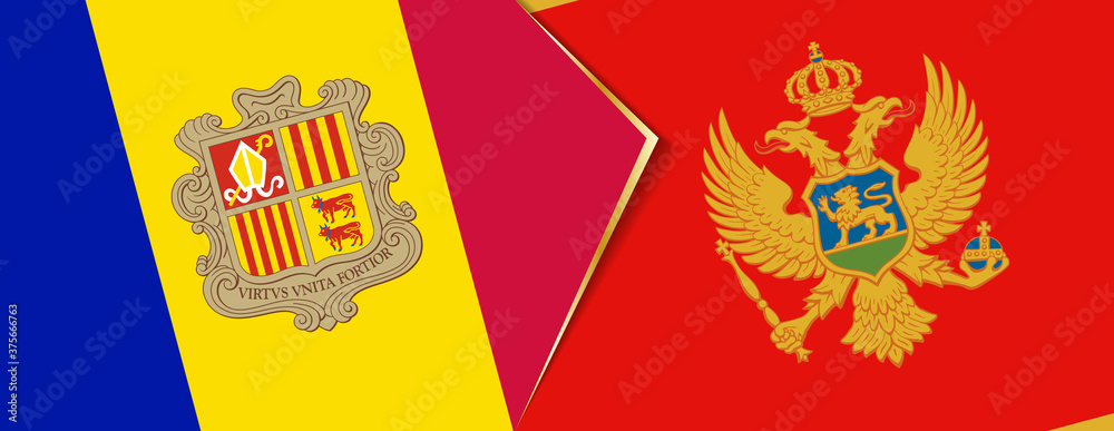 Andorra and Montenegro flags, two vector flags.